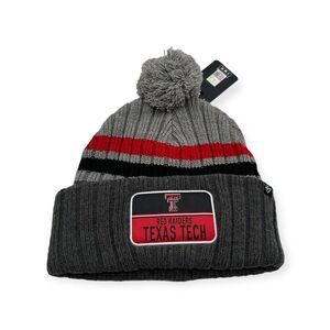 '47 Texas Tech Red Raiders Beanie Gray Stack Striped Patch Pom Knit Cuff Hat Cap